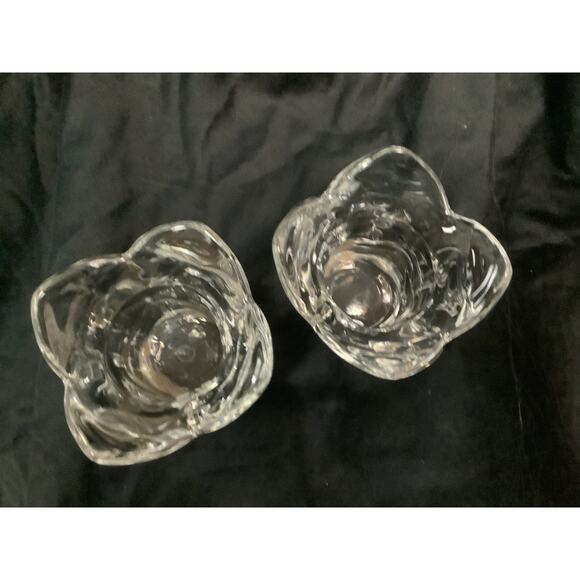 Pair of Orrefors Crystal Lotus Taper Candle Holders - Tulip Candlesticks - Picture 2 of 4